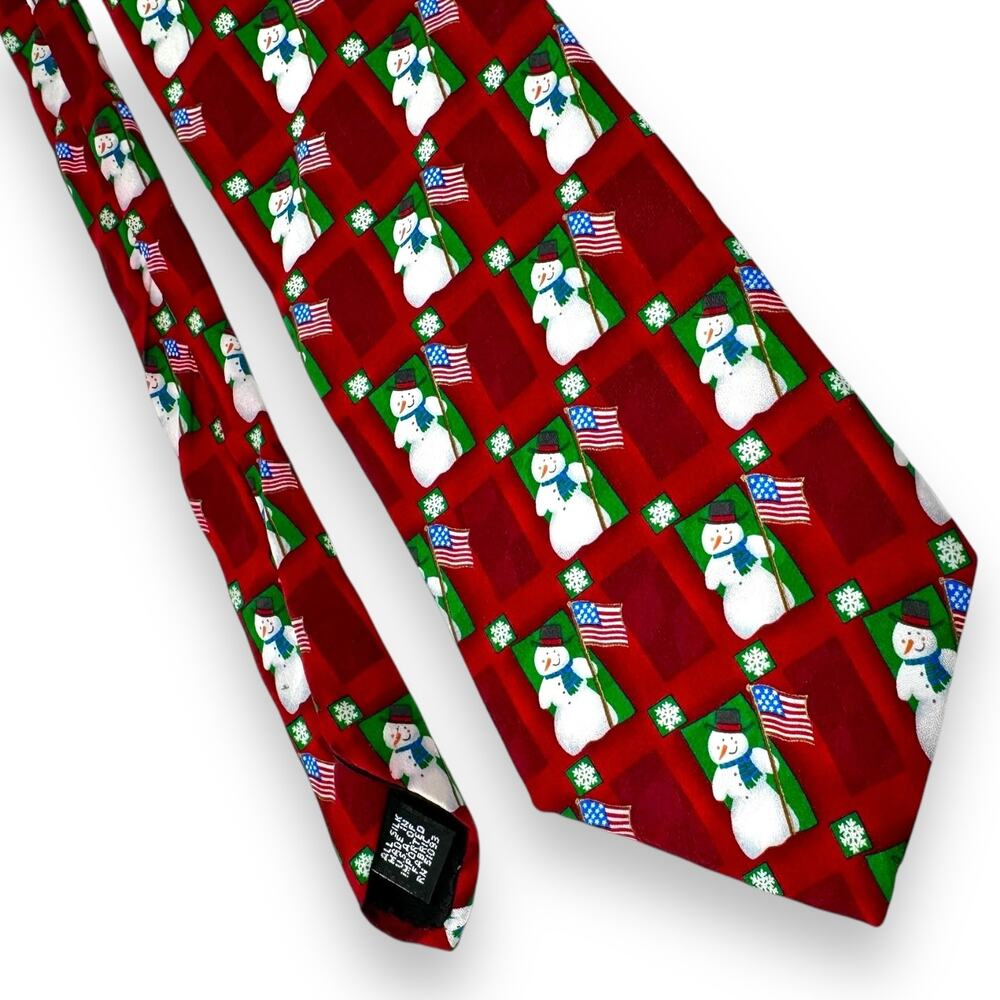 Vintage Silk Tie Hallmark USA Christmas Snowmen Americana 4"